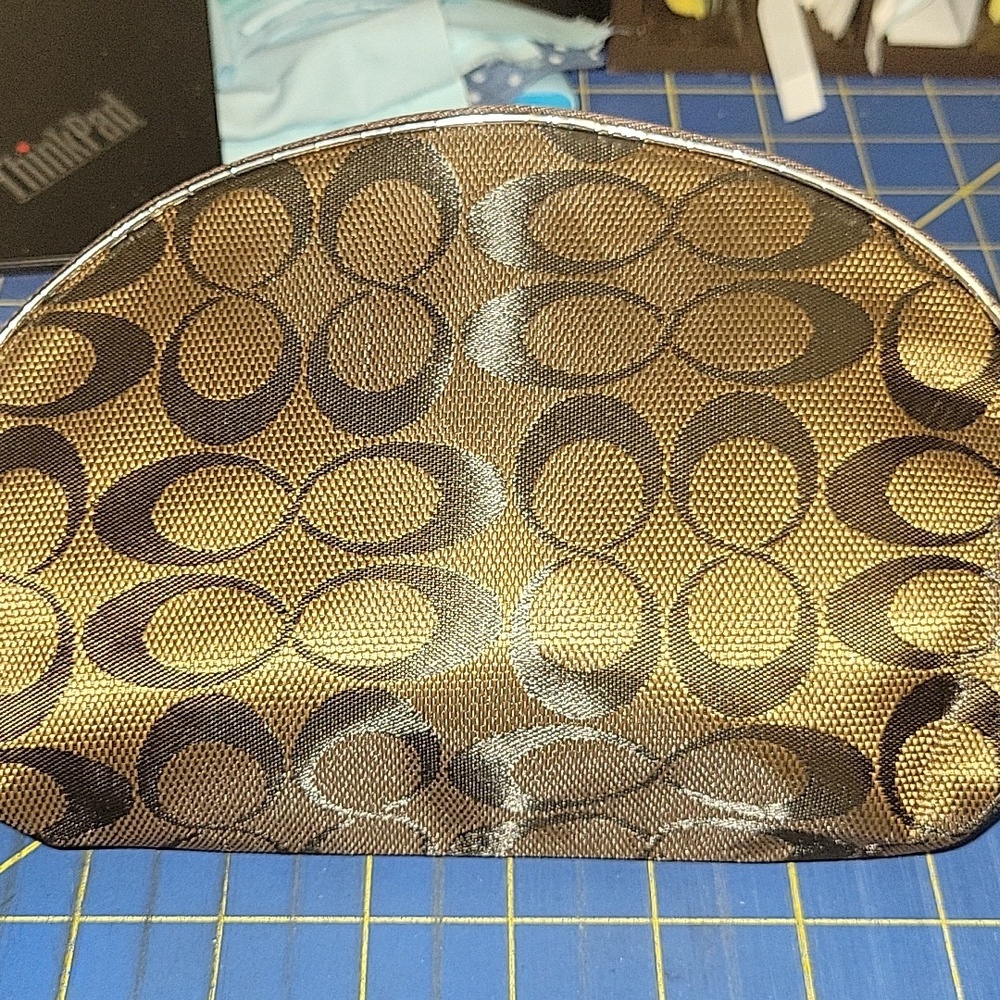 Brown Silver Trim Cosmetic 8x5 Pleather Pouch